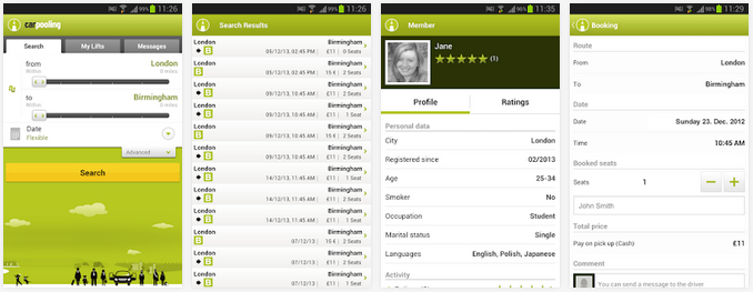 carpooling.co.uk mobile app Car sharing in London