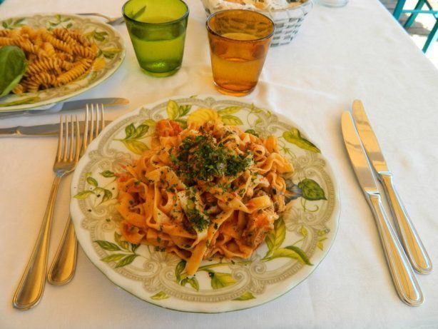 Pasta with swordfish at la cialoma Road trip in Sicily